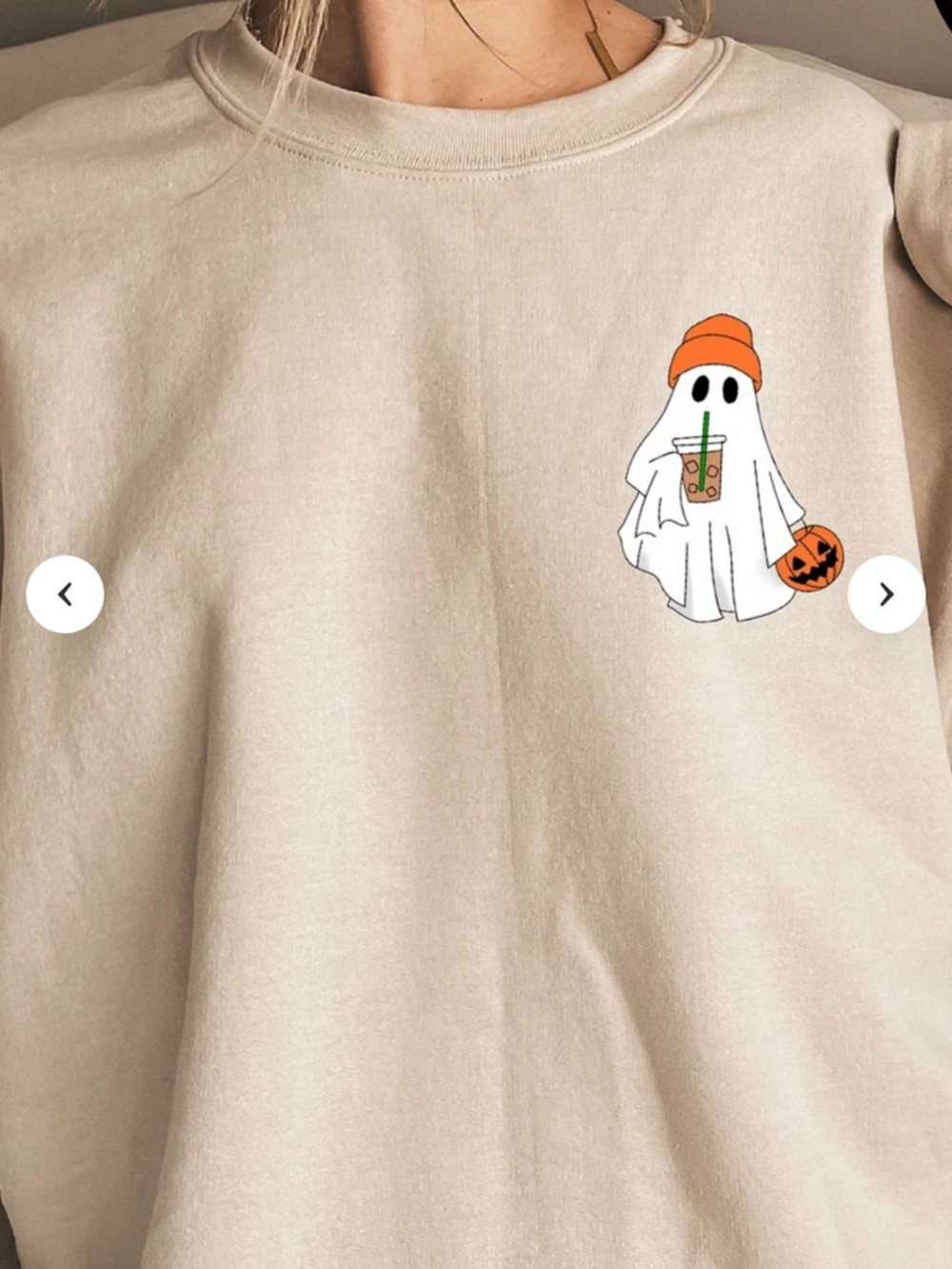 Ghost drinking an iced coffee crew neck
